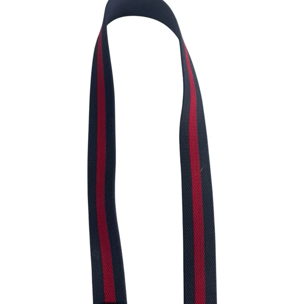 Coach Mens 5919 Striped Canvas Leather Belt Navy Red Brown Size 38 95cm